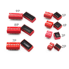 2.54mm Pitch Slide DIP Switch 1 2 3 4 5 6 8 9 10 Positions PCB Mount Double Row Red Blue Black